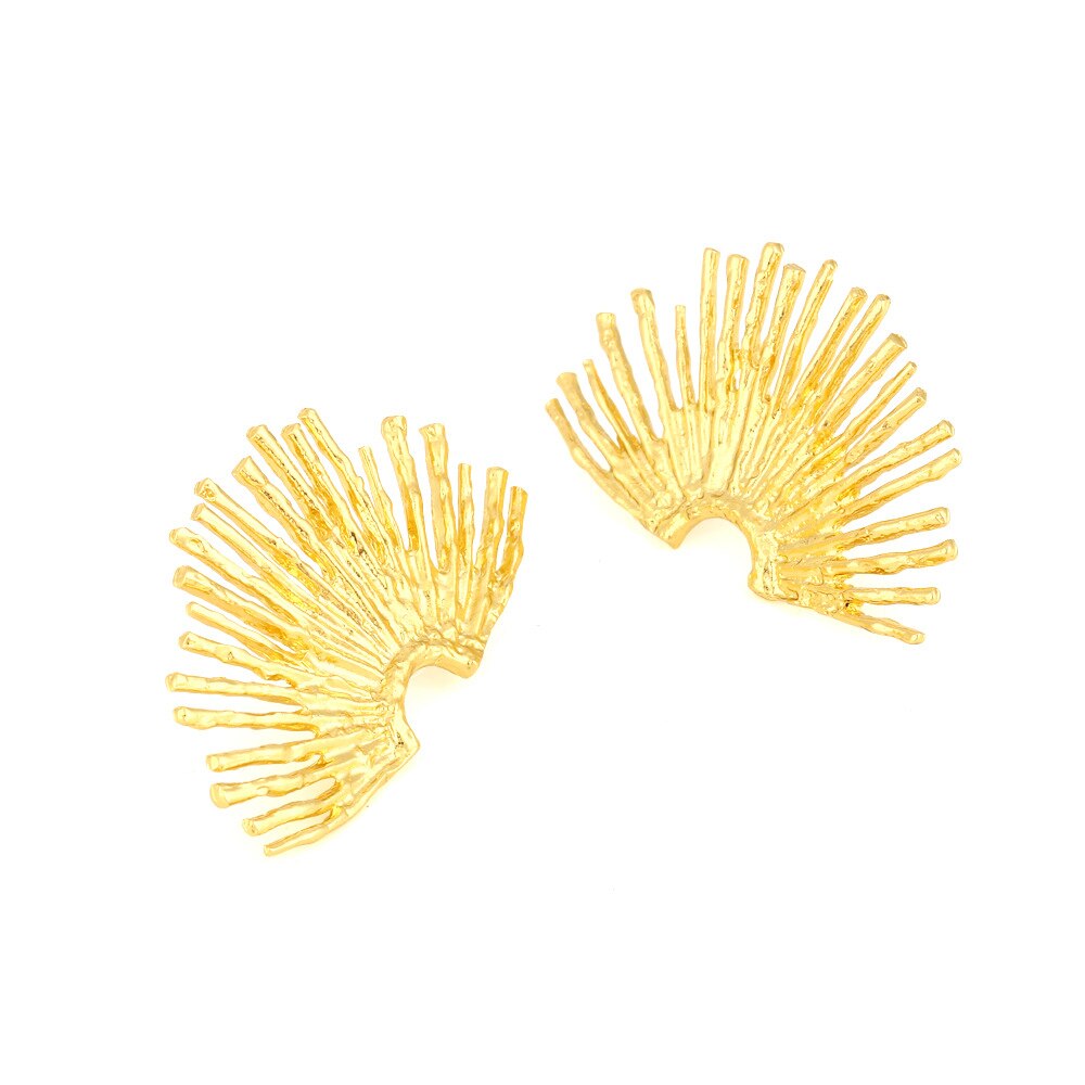 Vintage Temperament Za Gold Color Fan-shaped Stud Earrings for Woman