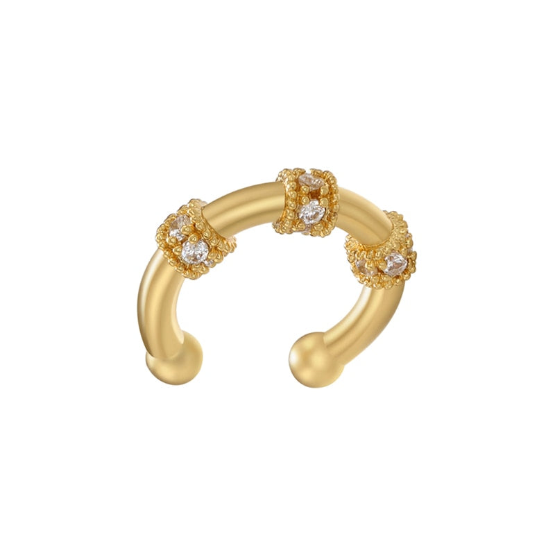 ZHUKOU C shape clip on earrings fake piercing Cubic zircon earrings for women Ear cuffs Christmas gift jewelry wholesale VE691