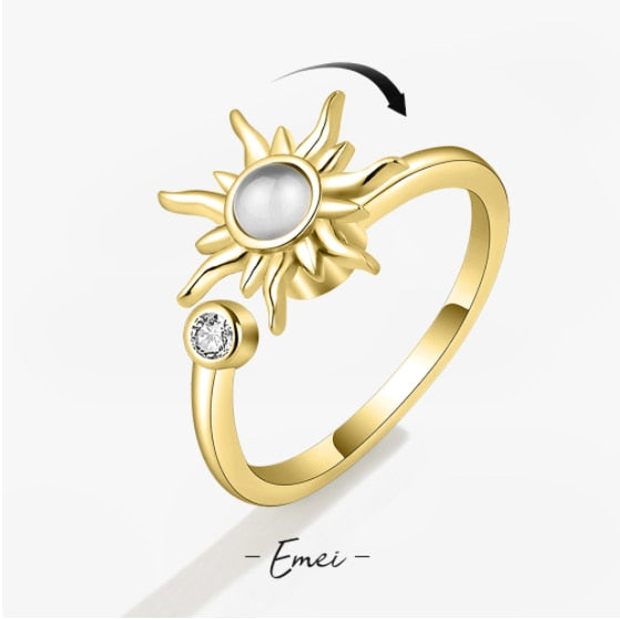 Anti Stress Anxiety Rings For Women Rotating Daisy Sun Flower Star Planet Spinner Rings Crystal Fidget Ring Trendy Jewelry 2022