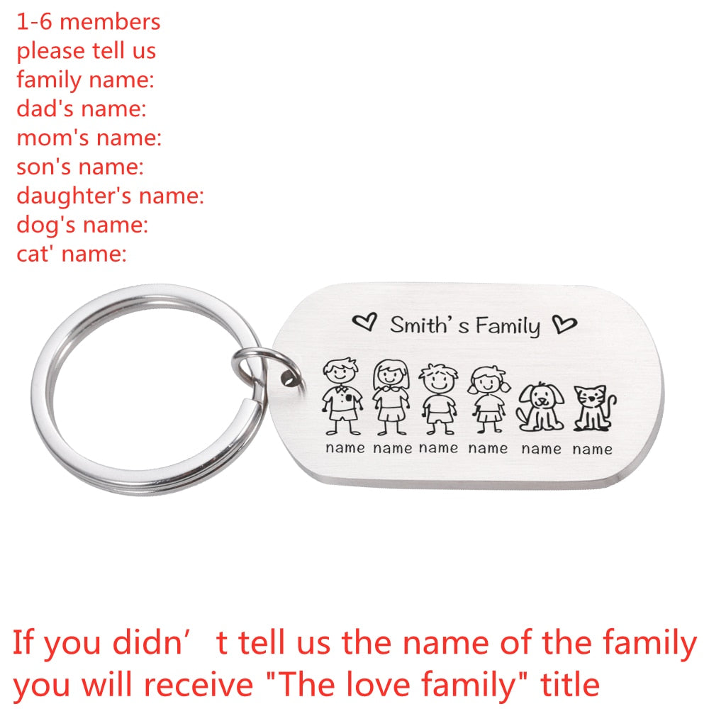 Love Cute Keychain Engraved Custom Family Gifts For Parents Children Present Keyring Bag Charm Families Member Gift Key Chain