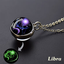 Load image into Gallery viewer, 12 Constellation Necklace Starry Sky Luminous Zodiac Glass Ball Pendant Necklace Christmas Gift for Men Women