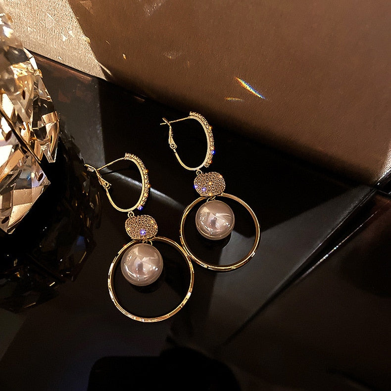 2022 New Fashion Korean White Pearl Drop Earrings For Women Shiny Rhinestone Earring Wedding Party Engagement Jewelry