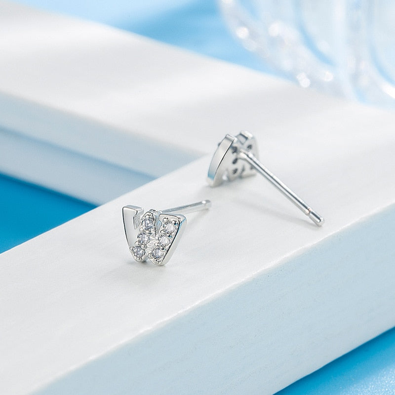 Silver Needle Shiny Zircon Mini 26 Letters A-Z Ear Sticks Women&#39;s Earrings Simple Fashion Jewelry Free Shipping