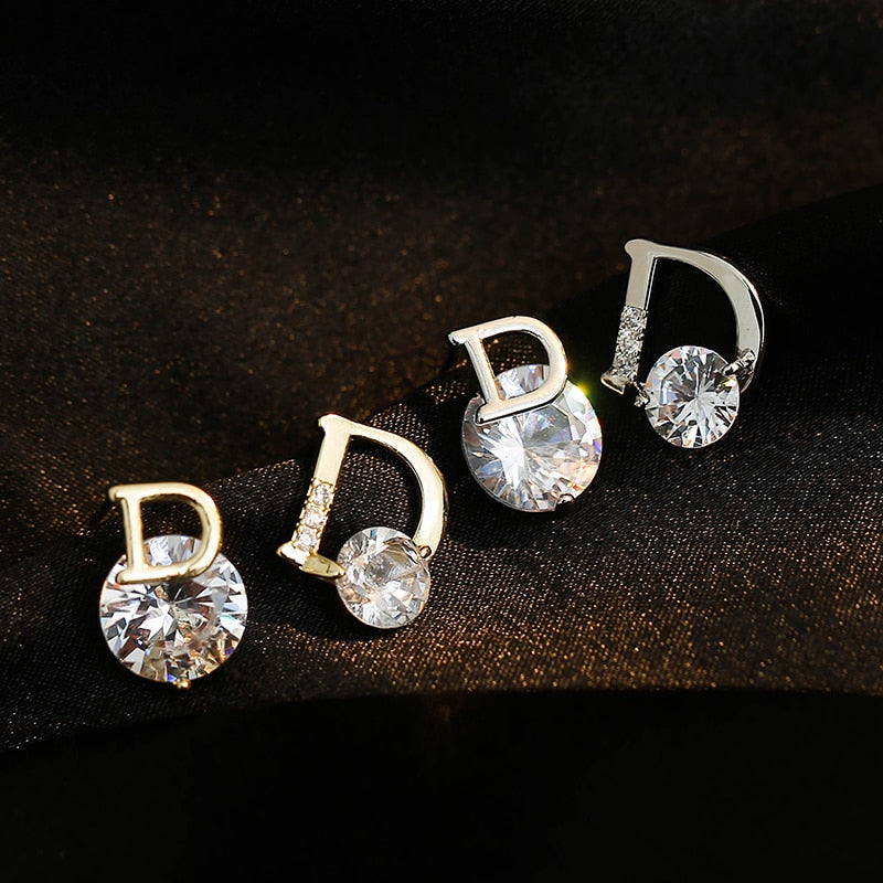 European and American personality shiny D letter asymmetric Earrings sexy party queen Earrings fashion trendsetter lady Earrings