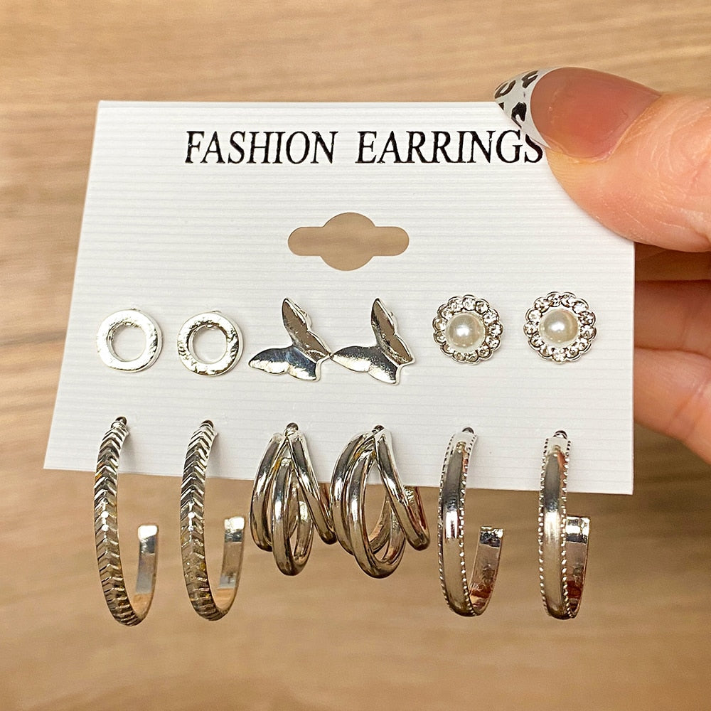 FNIO Vintage Silver Color Earrings Set Geometry Drop Earrings For Women Simple Round Fashion Party Jewelry 2022 New