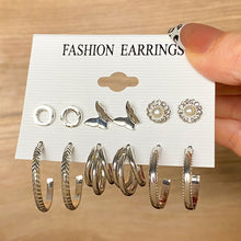 Load image into Gallery viewer, FNIO Vintage Silver Color Earrings Set Geometry Drop Earrings For Women Simple Round Fashion Party Jewelry 2022 New