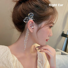 Load image into Gallery viewer, LATS Fashion Crystal Butterfly Clip Earring for Women Pearl Bead Ear Cuff Long Tassels Charm Hollow Earrings Clip Jewelry Gifts