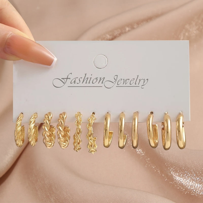 17KM Butterfly Twist Hoop Earrings Set Heart Hollow Dangle Earrings for Women Metal Gold Color Stud Earrings Trendy Jewelry 2022
