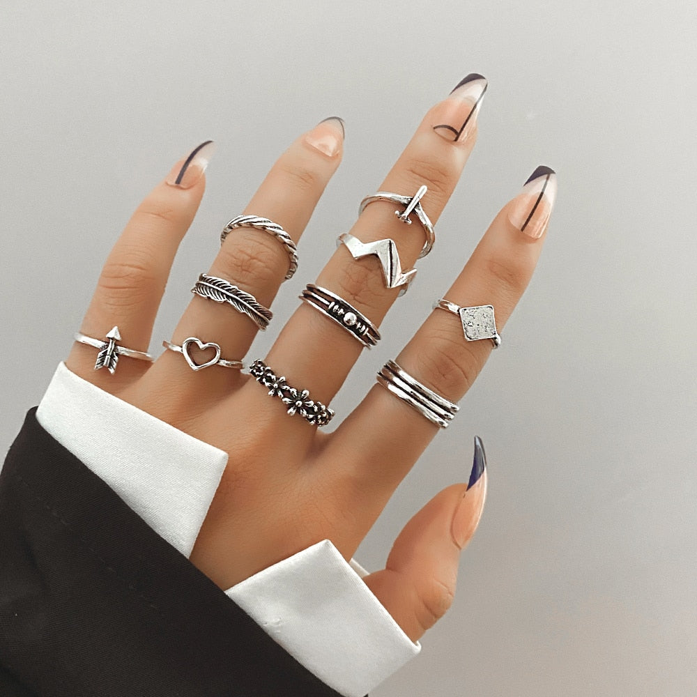 IFME Retro Bohemia Snake Leaves Ring Set Simple Style Gothic Ring Jewelry Suit New 2022 Fashion Trend Jewelry Accessories Women