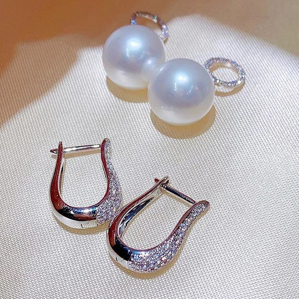 Huitan Temperament Elegant Simulated Pearl Dangle Earrings for Women Sparkling Cubic Zirconia Silver Color Earrings 2022 Jewelry
