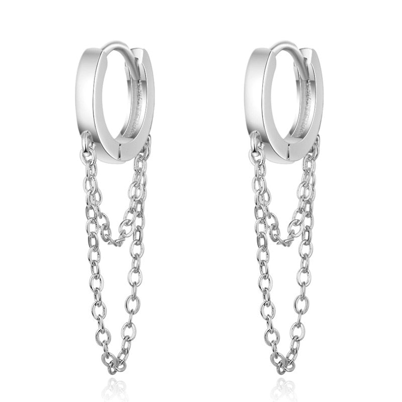 Silver Color Punk Style Double Layer Chain Hoop Earring For Women Gold Color Ear Jewelry 2022 New Earrings