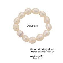 Load image into Gallery viewer, IFKM New Minimalist Multi Bead Freshwater Pearl Geometric Rings Women Finger Jewelry Fashion Adjustable Elastic Ring