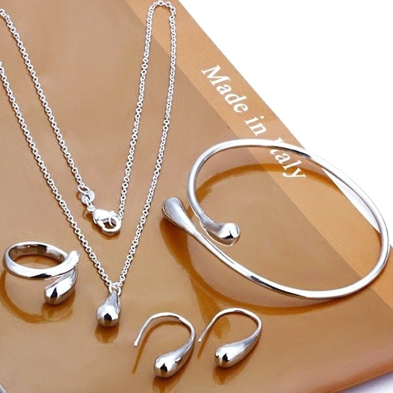 Exquisite Eardrop Shape Pendant Neckalce Water Drop Jewelry Set Hand Chain Bracelet Necklaces Ring Hook Oval Earings for Women