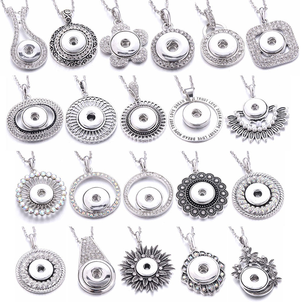 New Snap Jewelry 18mm Snap Buttons Necklaces Round Crystal Rhinestone Buttons Pendant Necklace Women DIY Fashion Jewelry 2022