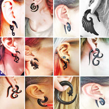 Load image into Gallery viewer, 1pair Punk Tribal Spiral Fake Gauges Acrylic Ear Tapers Fake Plugs Horn Stud Earrings Wing Faux Fake Plugs Piercings Body
