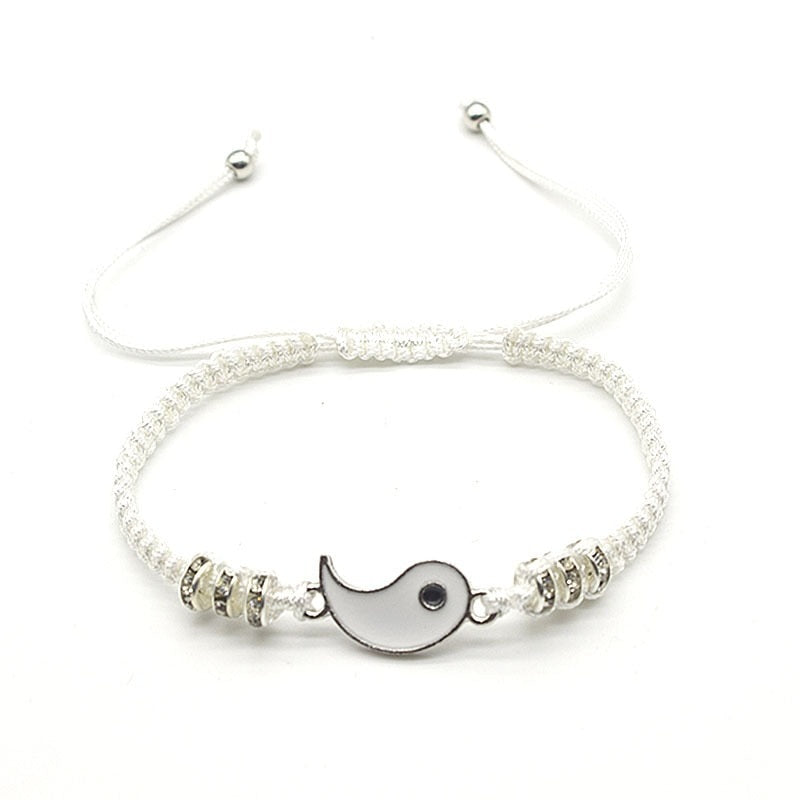 Tai Chi Yin Yang Couple Bracelets Alloy Pendant Adjustable Braid Chain Bracelet Necklace Matching Lover Bracelets Necklaces