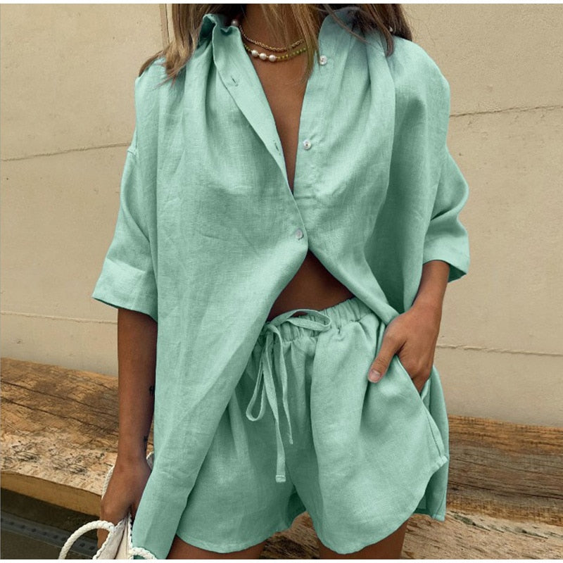 funninessgames Back To School Women Casual Tracksuit Shorts Set Summer Long Sleeve Shirt Tops And Mini Drawstring Shorts Suit Lounge Wear Two Piece Set