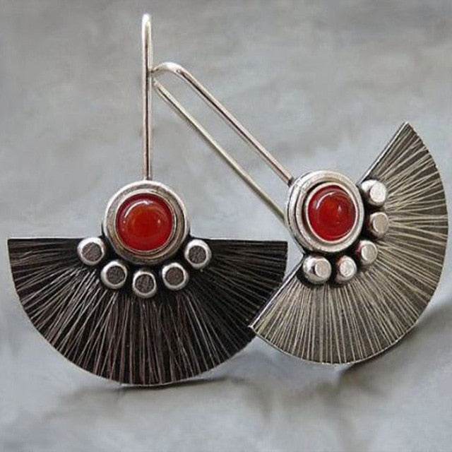 Unique Silver Plated Separated Lotus Leaf Inlaid with Red Stone Hanging Teardrop Earrings 2022 New Women&#39;s Jewelry Accessories