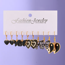 Load image into Gallery viewer, 17KM Black Heart Checkerboard Earring Set Women Vintage Gold Color Dangle Earring Pearl Earring Trendy Cartoon Earrings Jewelry