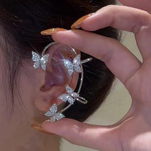 Load image into Gallery viewer, Silver Plated Leaf Butterfly Clip Earrings for Women Ear Clips Without Piercing Sparkling Zirconia Ear Cuff 2022 Fashion Jewelry