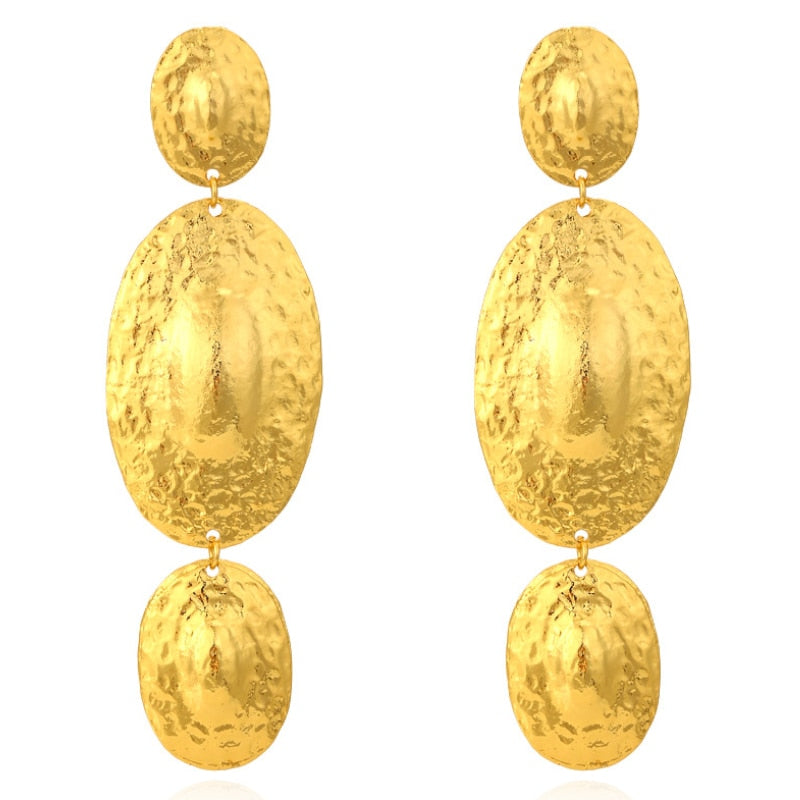 Za New 2022 Vintage Long Oval Gold Color Drop Earrings for Woman