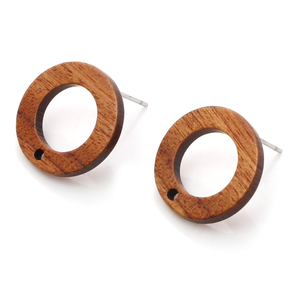 10PCs Wood Flora Collection Ear Post Stud Earrings Findings Round Brown Flower Hollow DIY Earrings Women Party Jewelry Gifts