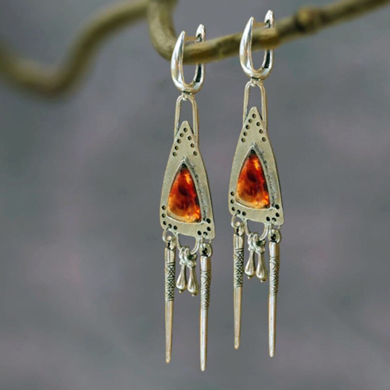 Gypsy Triangle Water Drop Stone Earrings Personalized Awl Cone Metal Statement Dangle Earrings for Women