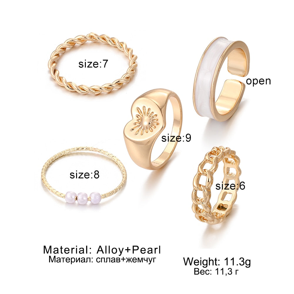 DAXI 10 Piece Butterfly Twist Rings Set Gold Color Women Punk Crystal Pearl Rings Round Geometric Rings 2022 Jewelry Gifts