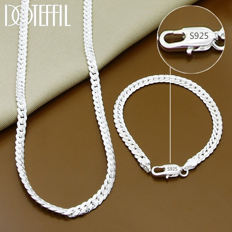 DOTEFFIL 925 Sterling Silver 8/16/18/20/22/24 Inch 6mm Side Chain Necklace Bracelet For Woman Men Fashion Charm Wedding Jewelry