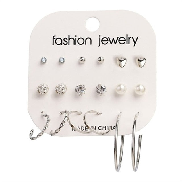 UMKA Trendy Geometric Silver Color Butterfly Hoop Earrings Set for Women Girls Star Moon Metal Resin Acrylic Earrings Jewelry