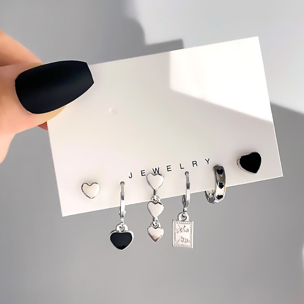 FNIO Korean Fashion Asymmetrical Earrings Set Geometric Star Lock Love Drop Earrings for Women 2022 Trendy Jewelry Gift