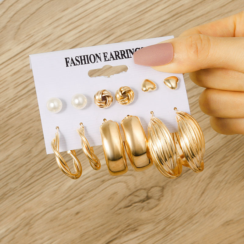 X&amp;P Vintage Geometric Gold Metal Earrings Set for Women Punk Pearl Dangle Drop Earrings 2022 Trend Set of Earrings Jewelry Gifts