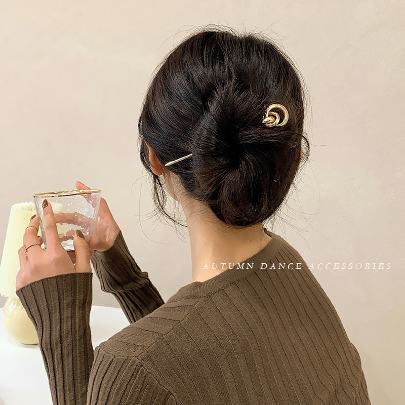 2022 New Koren Hair Hairpins for Women Gold Fork Disk Barrette Clip Hair Sticks One-character Wedding Headwear Hair Accessories
