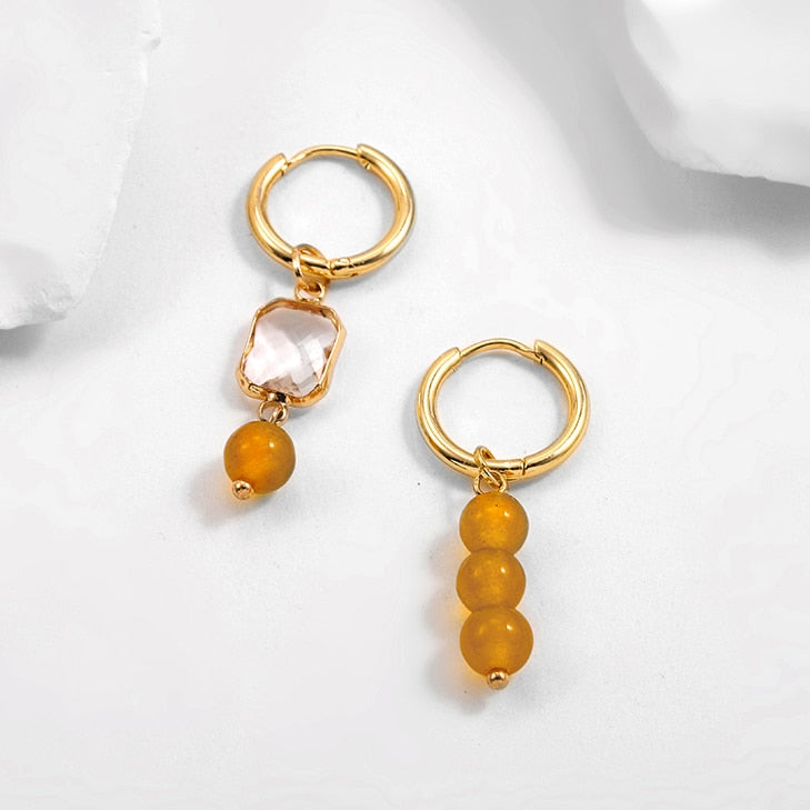 Bohemian Handmade Natural Stone Beads Hoop Earrings for Women Golden Color Stainless Steel Circle Huggie Hoops Jewelry Bijoux