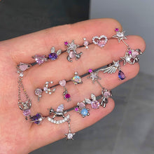 Load image into Gallery viewer, New Trendy Stainless Steel Cute Sweet Pink Heart Bear Cool Purple Wing Piercing Cartilage Stud Earrings for Women Girls Jewelry