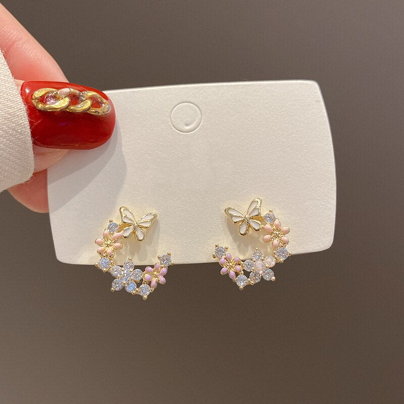 Korean Exquisite Flower Stud Earrings For Women Bling AAA Zircon Butterfly Bee Earring Girls Party Bride Wedding Jewelry Gifts