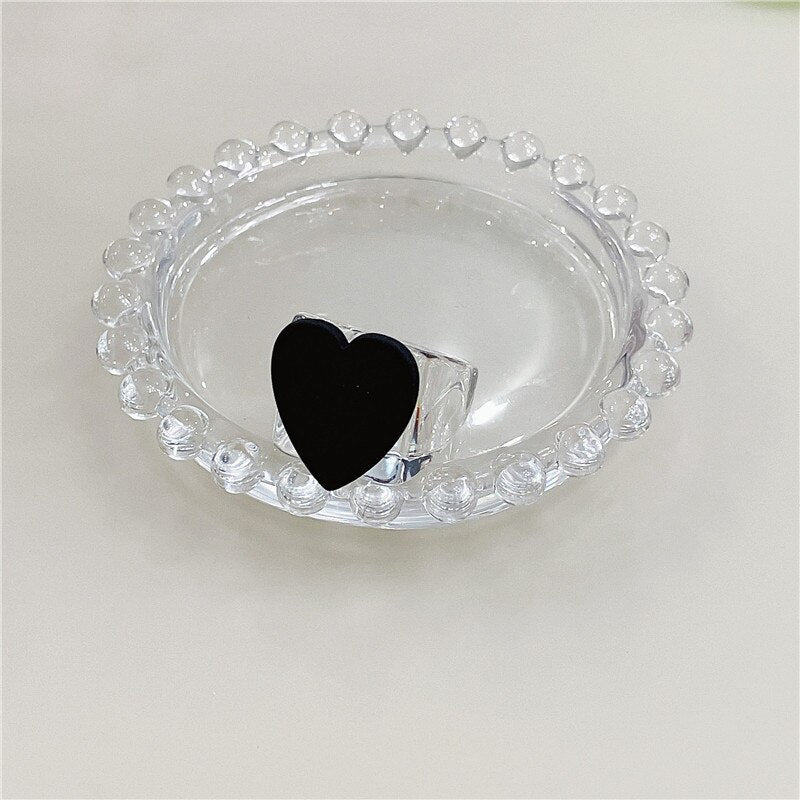 New Hot Korean Cute Aesthetic Heart Love Letters Resin Rings For Women Egirl Party Harajuku Y2K EMO Jewelry Gifts Accessories