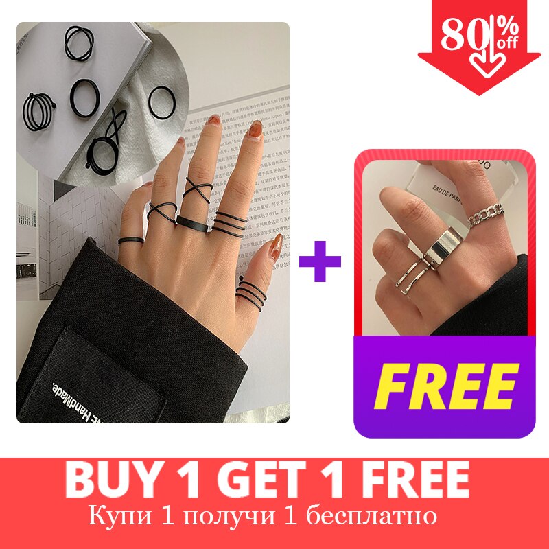 Vintage Black Rings Set For Women Metal Punk Ring Round Couples Irregular Finger Rings Set 2022 Accessories Jewelry Gifts