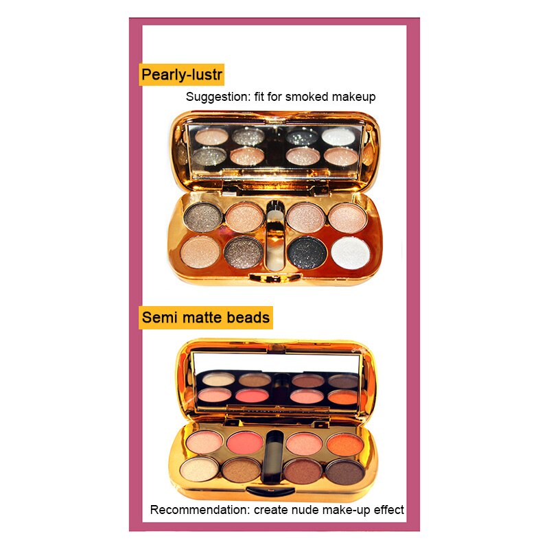 High Qual Glitter Eyeshadow with Brush Face Makeup Cosmetics Shiny Eye Shadow Palette 8 Colors Eyeshadow for Makeup