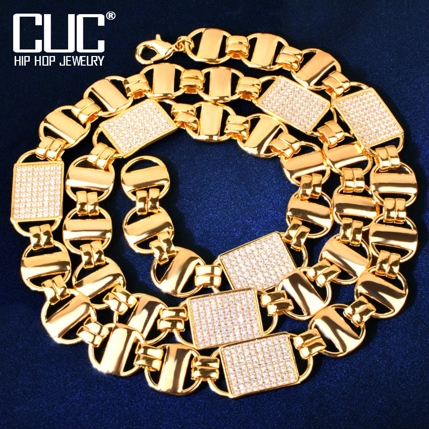 CUC 14mm Square Clustered Cuban Chain Necklace For Men Women HipHop Link Gold Color Iced Out Zirconia Fashion Rock Jewelry Gift