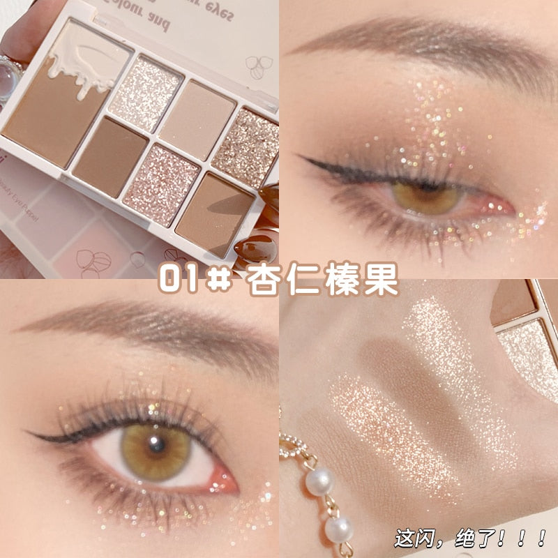 7 Colors Glitter Eyeshadow Palette Matte Shimmer Soft Touch Long Lasting Waterproof Pigmented Brighten Eyes Makeup Cosmetics