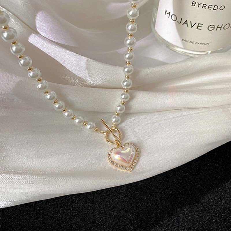 2022 New Vintage Boho Style Pearl Heart Necklace Beaded Choker Necklace Y2k Fairy Grunge Aesthetic Jewlery Gift for Girlfriend