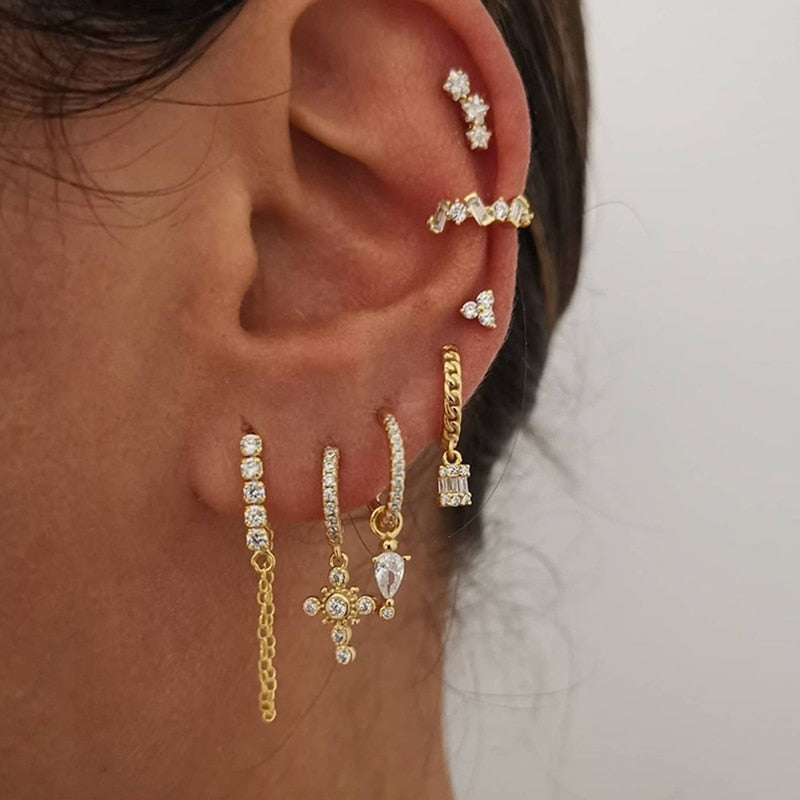 New Stainless Steel Cubic Zirconia Hoop Earrings For Women Small Pendant Cartilage Helix Tragus Earring Piercing Jewelry