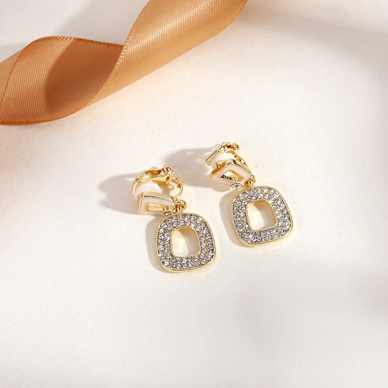 Korean New Style Geometric Clip on Earrings No Pierced for Women Cute Pearl Rhinestone Fresh Lovely Ear Clips  Student Jewelry