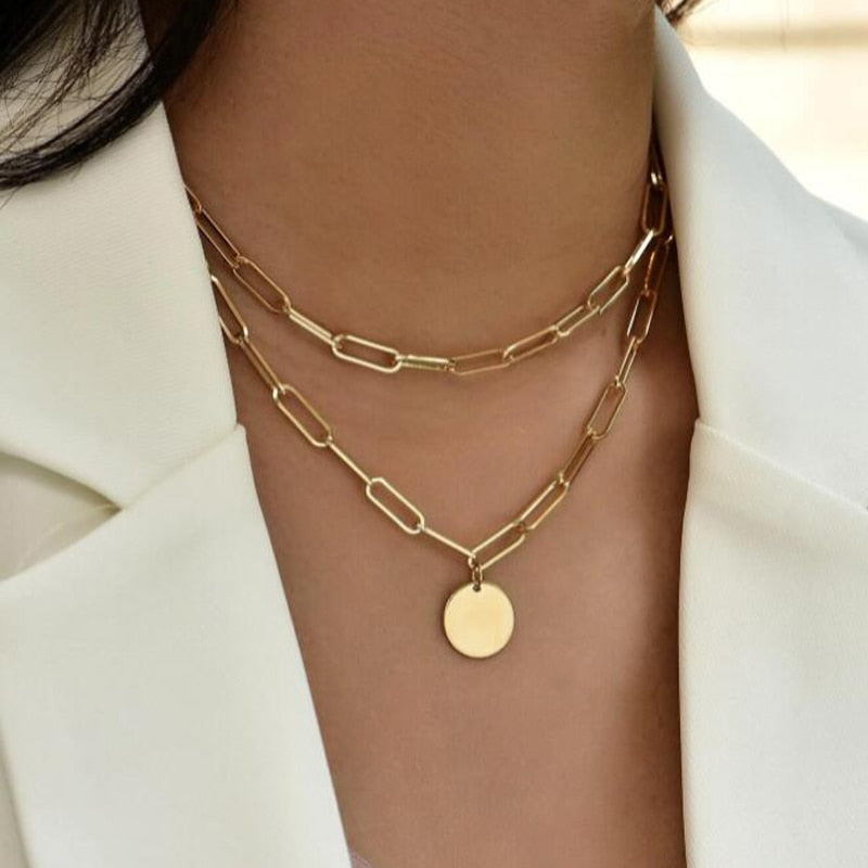 Vintage Round Charm Layered Necklace Women&#39;s Jewelry Layered Accessories for Girls Clothing Aesthetic Gifts Fashion Pendant 2022