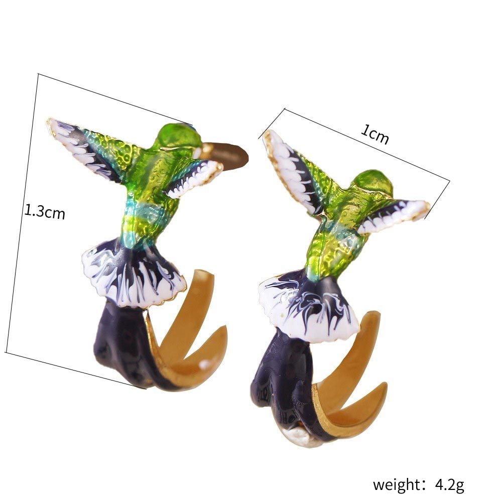 3D Hummingbird Earrings Cute Flying Hummingbird Oil Painting Dangle Earrings Enamel Hummingbird Stud Earring Wedding Party Gifts