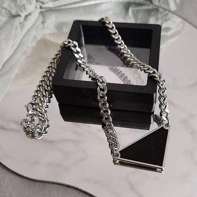 316L Stainless Steel Triangle Pendant Necklace for Women Men Chain Colorfast Necklace Letter Choker Wedding Party Gift for Her