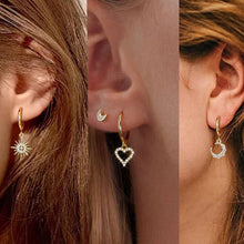 Load image into Gallery viewer, Charms Huggie Earring , Cubic Zircon Star Sun Heart Drop Earring Women, CZ Dangle Ear Jewelry