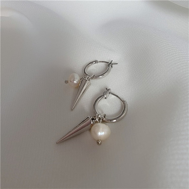 Freshwater Pearl Earrings for Women 2022 Fashion Tassel Earring Punk Silver Color Ear Buckle Brincos Jewelry