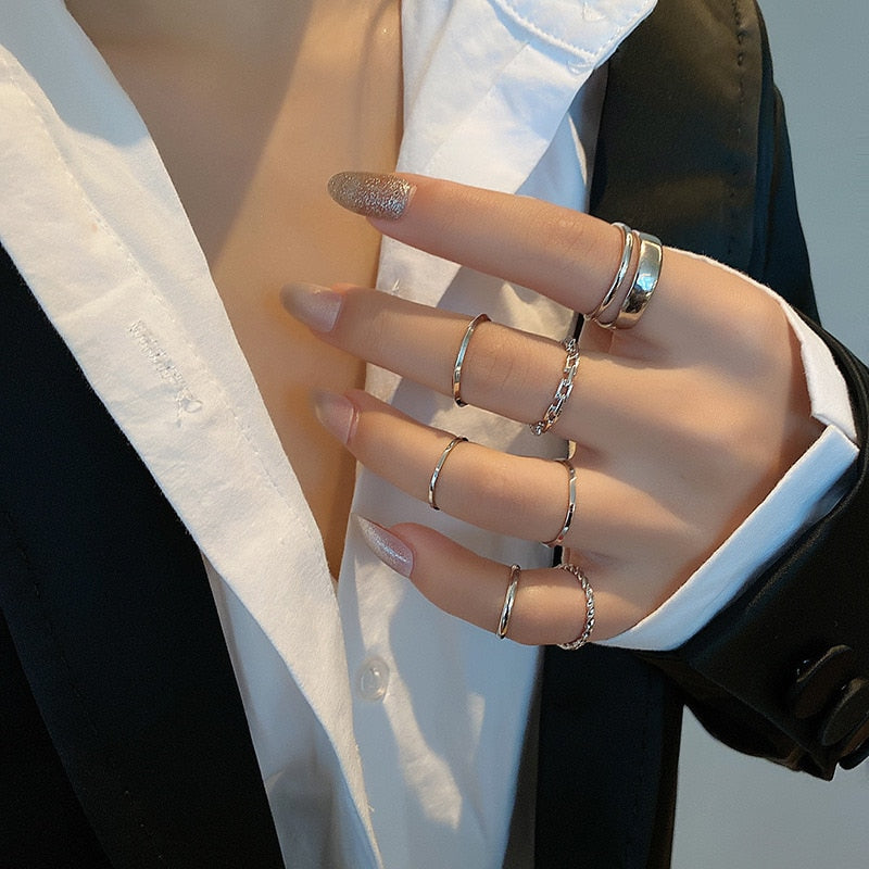 2022 Fashion Simple Design anillos Vintage Silver Color Joint Rings Sets for Women Jewelry Korean Version Joint Rings